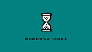 像素化沙漏，悲傷表情，memento mori文字，青綠色背景。 — 真人快打 壁紙