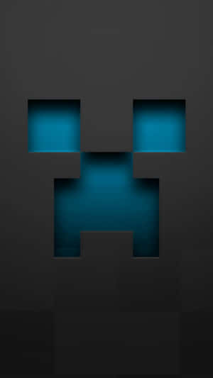 Minecraft 中發光的藍色像素化爬行者面孔，背景為深灰色。 — 我的世界 壁紙