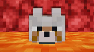 Minecraft風格的像素化狐狸頭，橙色地板，紅色背景。 — 我的世界苦力怕 壁紙