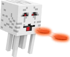 一個方塊狀的白色 Minecraft 地獄幽靈，呼出發光的橙色火球。 — 我的世界苦力怕 壁紙