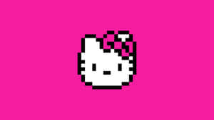 像素化Hello Kitty帶粉紅色蝴蝶結在熱粉紅色背景上 — 美學粉色GIF 壁紙