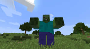 一個Minecraft殭屍站在草地上，背景是藍天。 — 我的世界苦力怕 壁紙