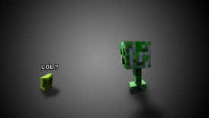 一個Minecraft爬行者旁邊有一個標有 'LOL?' 的方塊，背景為深色。 — 可愛 Minecraft 壁紙