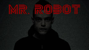 黑暗網格上紅色「MR. ROBOT」文字下的像素化連帽衫男子。 — 機器人 壁紙