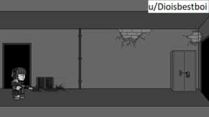 像素藝術士兵在受損的室內房間開火，門鎖著。 — 電玩遊戲 GIF 壁紙