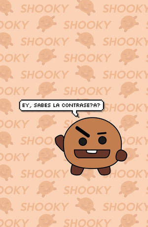 憤怒的卡通餅乾在重複的SHOOKY背景上問「Ey sabes la contraseña?」。