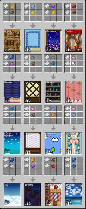 Minecraft風格的像素藝術桌布縮圖網格，包含多種主題和色調。 — Galaxy Z Fold 6 壁紙