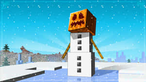 積雪Minecraft世界中的傑克南瓜燈頭雪人。 — 可愛的雪 壁紙
