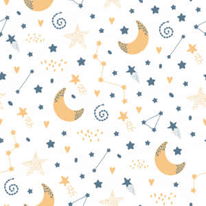 白色背景上的月亮、星星和心形天體圖案 — 月光 壁紙