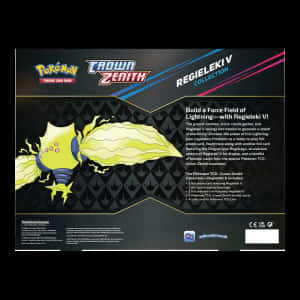 Pokémon TCG Crown Zenith Regieleki V 收藏盒，帶有閃電主題藝術品。 — 遊戲 壁紙