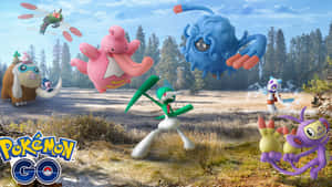 在陽光明媚的森林空地中，有樹木和草地的 Pokémon GO 角色。 — 卡通 壁紙