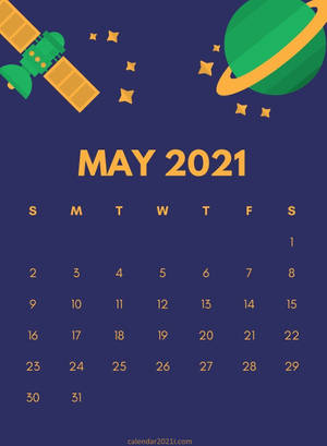 2021年5月日曆，太空主題，包括衛星和行星。 — 五月 壁紙
