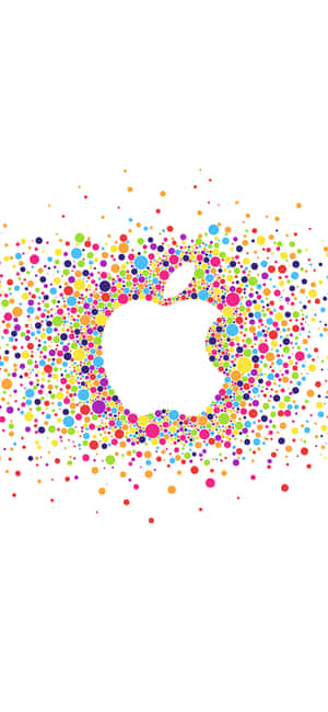 彩色圓點圖案在白色背景上形成Apple標誌 — iPhone 15 Plus 壁紙