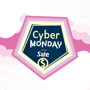 Cyber Monday促銷圖形，帶有粉紅雲朵和六邊形徽章。 — 數碼 壁紙