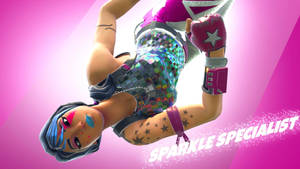 一個穿著閃亮服裝的Fortnite角色表演雜技般的後空翻。 — 閃爍 壁紙