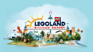 LEGO Billund度假村，在熱帶島嶼上設有遊樂設施、動物和水滑梯。 — 迪士尼樂園 壁紙
