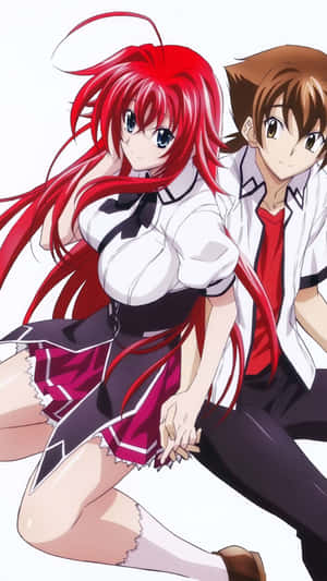 紅發動漫女孩和穿著校服的男孩一起擺姿勢。 — 美麗的公主 壁紙