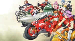 在陽光明媚的沙漠景觀中騎摩托車的動漫角色。 — FLCL 壁紙