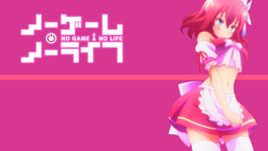 動漫角色穿著粉紅色女僕裝，在洋紅色背景上帶有「No Game No Life」標誌。 — 遊戲人生 壁紙