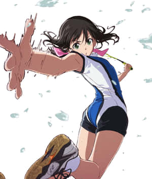 動漫女孩打網球，周圍水花四濺。 — 羽球 壁紙