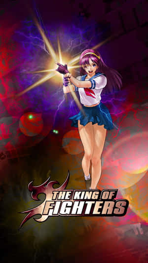 穿著校服的動漫戰鬥女孩發射帶有閃電效果的發光武器。 — 電玩遊戲 GIF 壁紙