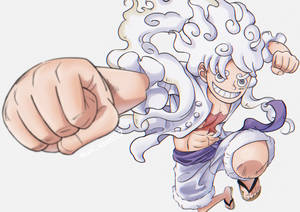 白髮動漫角色向前揮拳，伴隨著旋轉的能量效果。 — 魯夫微笑 壁紙