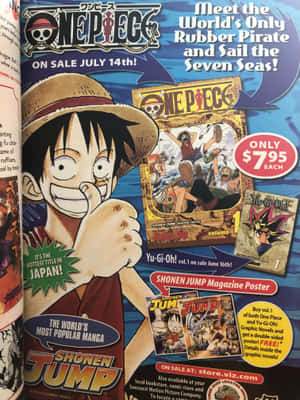 Shonen Jump 雜誌廣告，包含 One Piece 和 Yu-Gi-Oh! 漫畫封面及宣傳文字。 — 2048x2732 壁紙