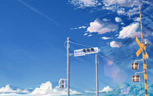 動畫鐵路平交道與藍天白雲 — 阿基拉 壁紙