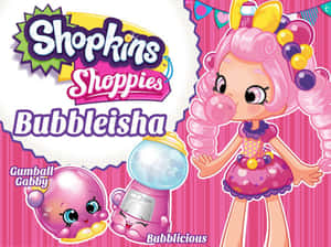 來自Shopkins的Bubbleisha和Gumball Gabby在粉紅色場景中吹泡泡。 — 可愛 壁紙