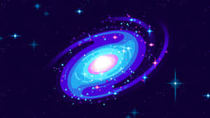 一個色彩繽紛的卡通星系，帶有發光的臂和深空中的星星。 — 酷炫太空 壁紙