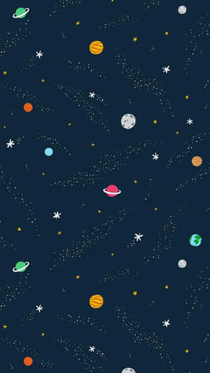 一個有趣的卡通太空場景，有行星、星星和流星。 — 酷炫太空 壁紙