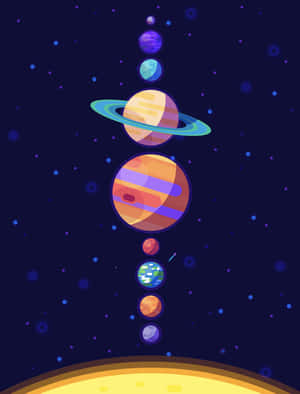 太空中堆疊的彩色行星，下方有發光的太陽。 — The Krew 壁紙