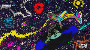 太空人在色彩繽紛的星系場景中衝浪宇宙波浪。 — 崔維斯·史考特 要塞英雄 壁紙