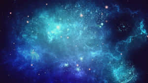在深空中帶有閃爍恆星的充滿活力的藍色和藍綠色宇宙星雲。 — 藍色銀河 壁紙