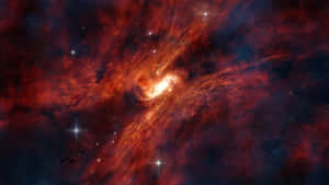 在深空中帶有發光星體的鮮豔紅色和藍色宇宙星雲。 — 宇宙 壁紙