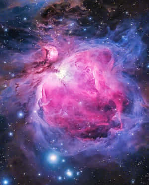 在深空中，充滿活力的粉紅色和藍色星雲與星星一起發光。 — Apple Watch Ultra 壁紙