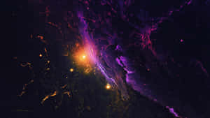 深空中帶有發光星星的充滿活力的紫色和橙色星雲。 — 宇宙 壁紙