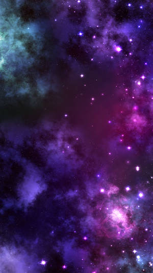 在深空中閃爍著星星的充滿活力的紫色、粉紅色和藍綠色宇宙星雲。 — 銀河 壁紙