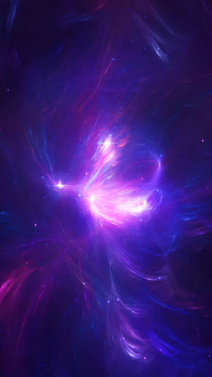 深空中帶有發光星體的鮮豔紫色和藍色宇宙星雲。