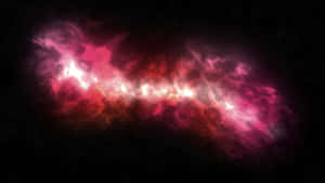 在繁星點點的黑色背景上，發光的鮮紅色和粉紅色宇宙星雲。 — 宇宙 壁紙
