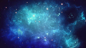 深空中帶有發光星體的鮮豔藍色和藍綠色宇宙星雲。 — 藍色銀河 壁紙