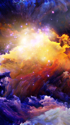 一個色彩繽紛的宇宙星雲，帶有發光的星星和紫色、橙色、藍色的漩渦雲層。 — 銀河 壁紙