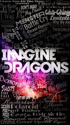 一個帶有歌曲標題和樂隊名稱（如Imagine Dragons和The Fall）的宇宙壁紙。 — 高解析度龍 壁紙