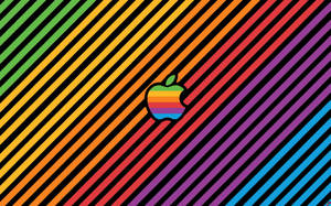 對角線條紋背景上的彩虹Apple標誌