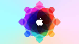 一個以Apple標誌為中心的彩色抽象圖案，帶有重疊的形狀。 — 4K Apple 壁紙