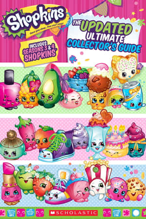 Shopkins角色包括酪梨、蛋糕和唇膏在彩色指南封面上微笑。 — Huawei MatePad 11.5 (2026) 壁紙
