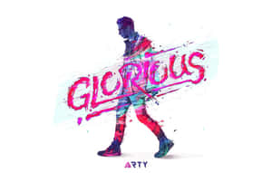 一個風格化的行走男人，身上用彩色塗鴉畫著「GLORIOUS」這個詞。 — 男人 壁紙