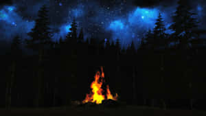 營火在星空下的森林中夜間發光。 — 露營 壁紙