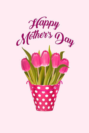 粉紅色桶鬱金香，附有 'Happy Mother's Day' 文字，用於母親節問候。 — 母親節 壁紙