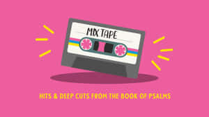 一個標有「MIX TAPE」的卡式錄音帶，下方有「HITS & DEEP CUTS FROM THE BOOK OF PSALMS」文字，背景為粉紅色。 — 洛米安傳奇 壁紙